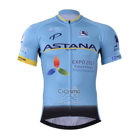 Astana Ropa Ciclismo Culotte Corto 2017 Mangas Cortas Azul